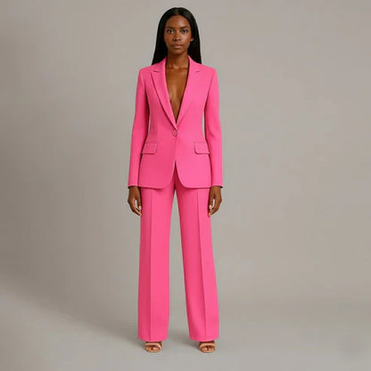 Women's Tailored Blazer and Slim Trousers Formal Suit Set