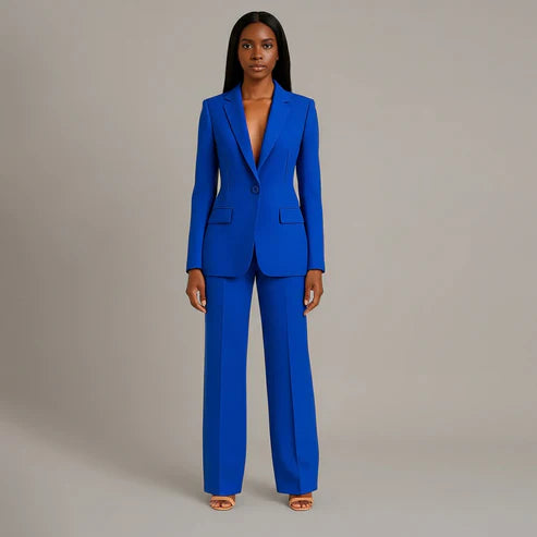Women's Tailored Blazer and Slim Trousers Formal Suit Set