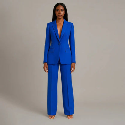 Women's Tailored Blazer and Slim Trousers Formal Suit Set