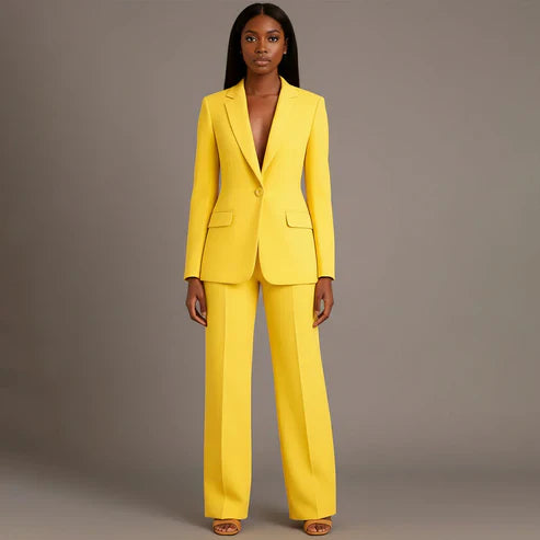 Women's Tailored Blazer and Slim Trousers Formal Suit Set