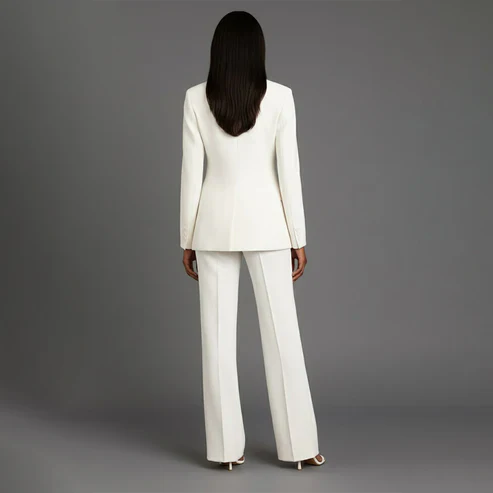 Women's Tailored Blazer and Slim Trousers Formal Suit Set