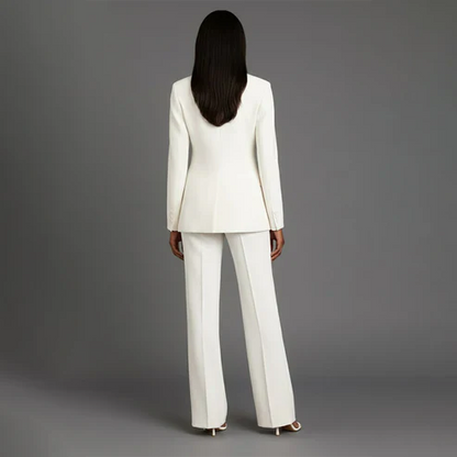 Women's Tailored Blazer and Slim Trousers Formal Suit Set
