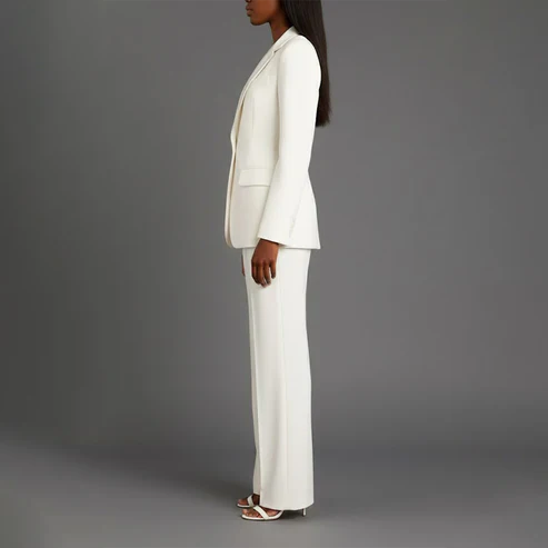 Women's Tailored Blazer and Slim Trousers Formal Suit Set