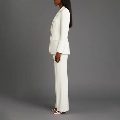 Women's Tailored Blazer and Slim Trousers Formal Suit Set