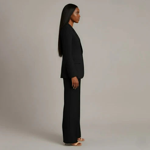 Women's Tailored Blazer and Slim Trousers Formal Suit Set