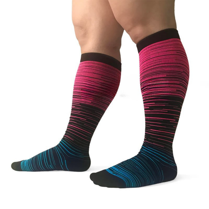 Compression Knee-High Gradient Socks With Colorful Striped Design