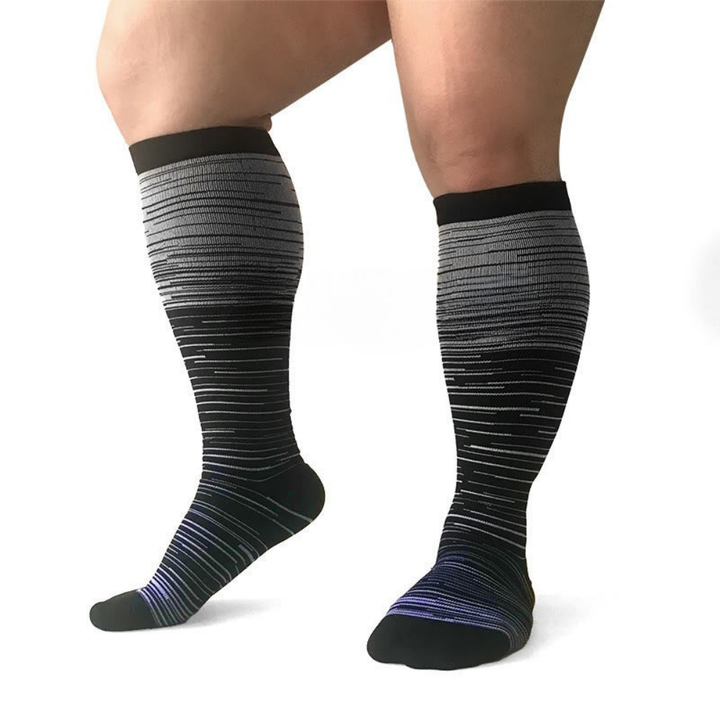 Compression Knee-High Gradient Socks With Colorful Striped Design