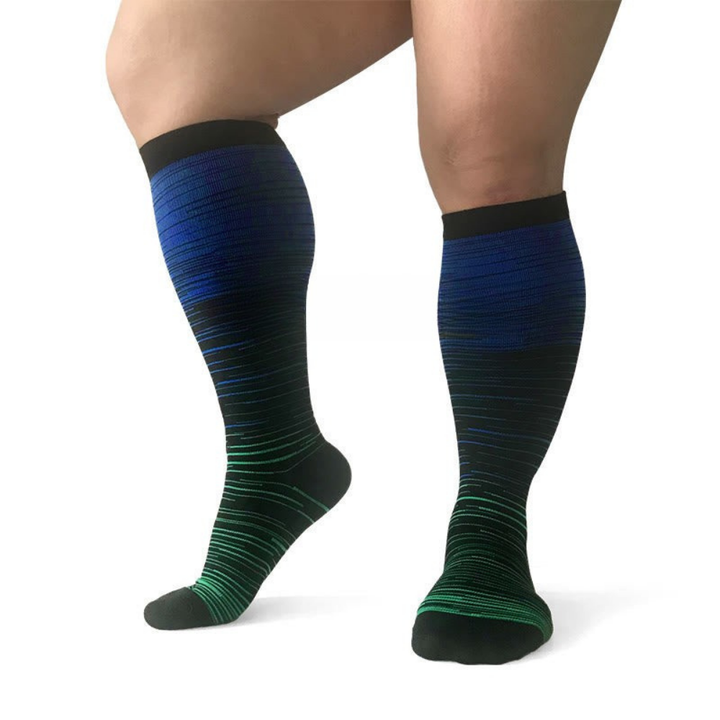 Compression Knee-High Gradient Socks With Colorful Striped Design