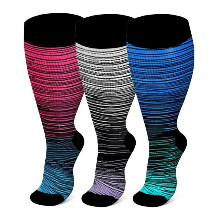 Compression Knee-High Gradient Socks With Colorful Striped Design