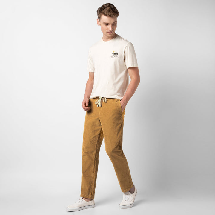 Corduroy Easy Pant British Khaki full body on model