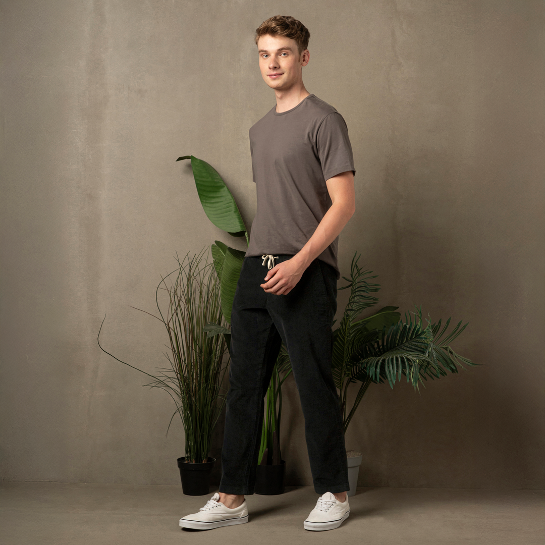 Corduroy Easy Pant Black full body on model