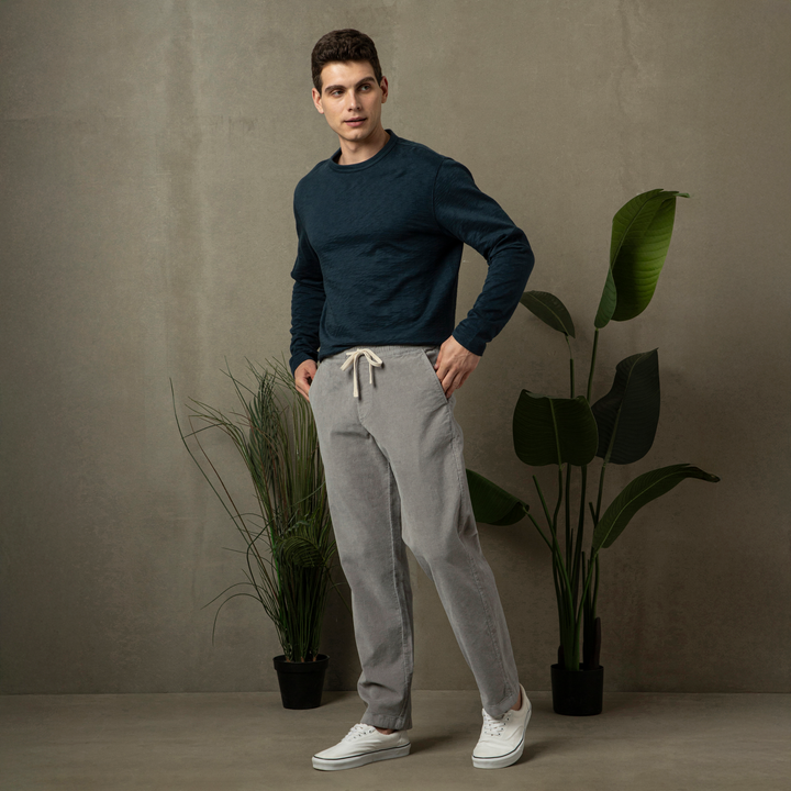 Corduroy Easy Pant Ash full body on model