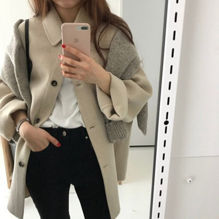 Wool Winter Coat Mid Length Camel Button Front Classic Fit
