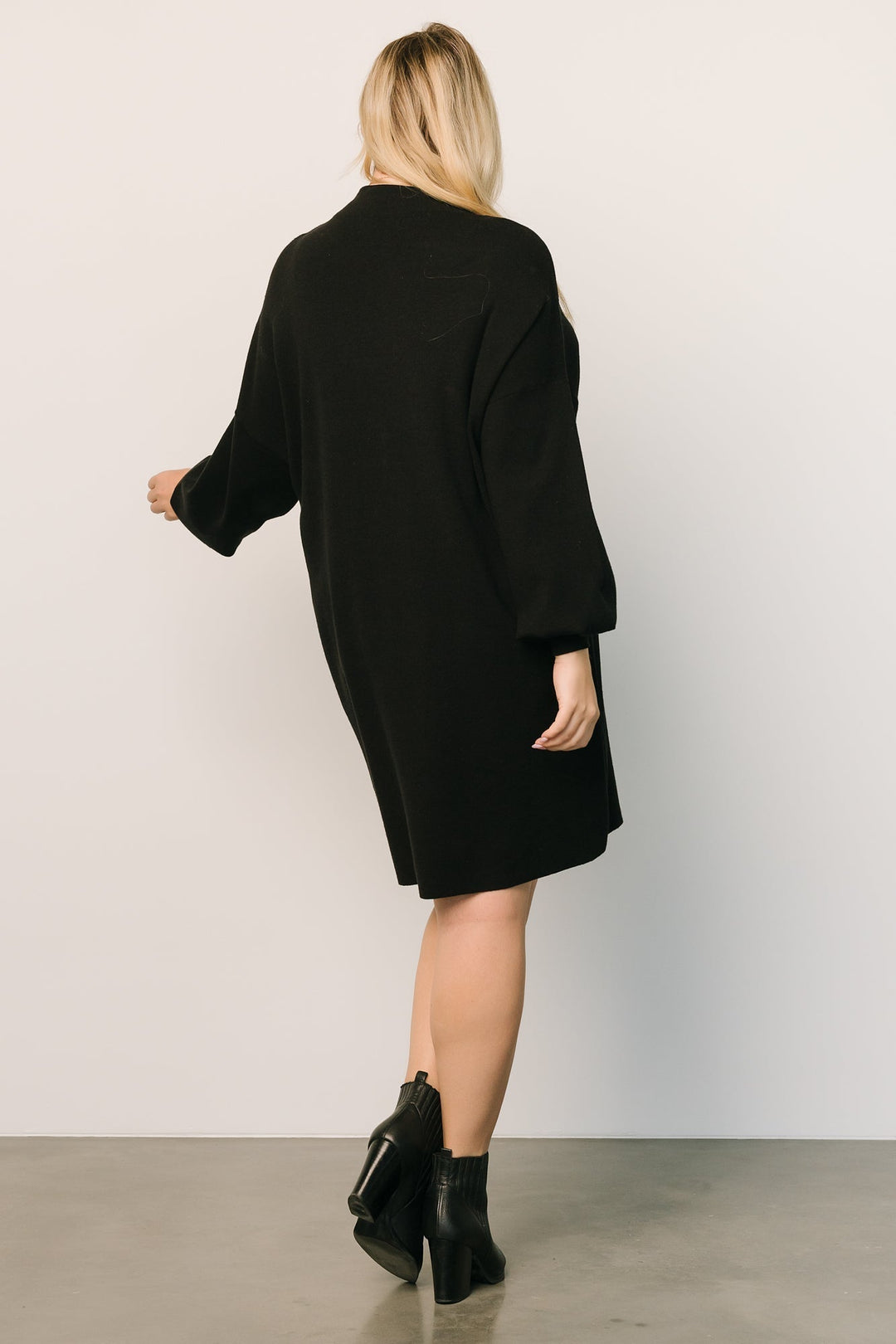 Sweater Dress with Bubble Sleeves and Mock Neck, Above Knee Length
