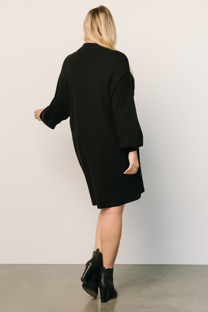 Sweater Dress with Bubble Sleeves and Mock Neck, Above Knee Length