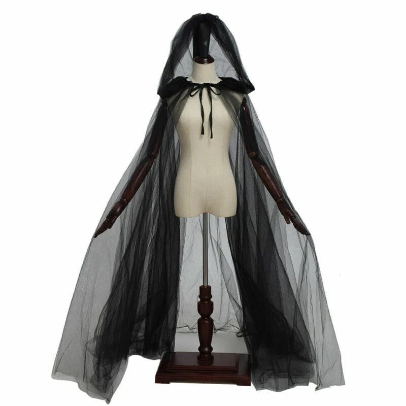Hooded Mesh Cloak Cape For Men And Women Witch Wedding Costume
