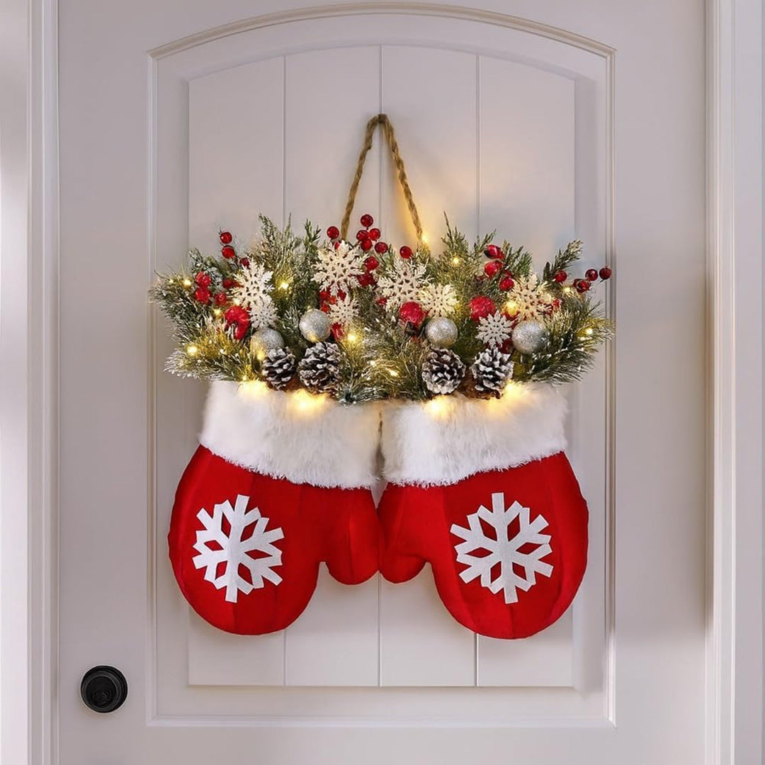 Glove-Shaped Floral Garland for Christmas Door Window Party Home Decoration