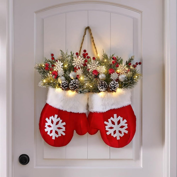 Glove-Shaped Floral Garland for Christmas Door Window Party Home Decoration