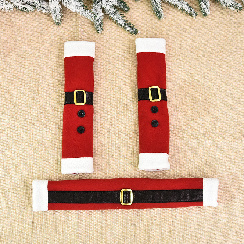 Linen Embroidered Handle Covers For Refrigerator And Microwave Doors With Christmas Designs