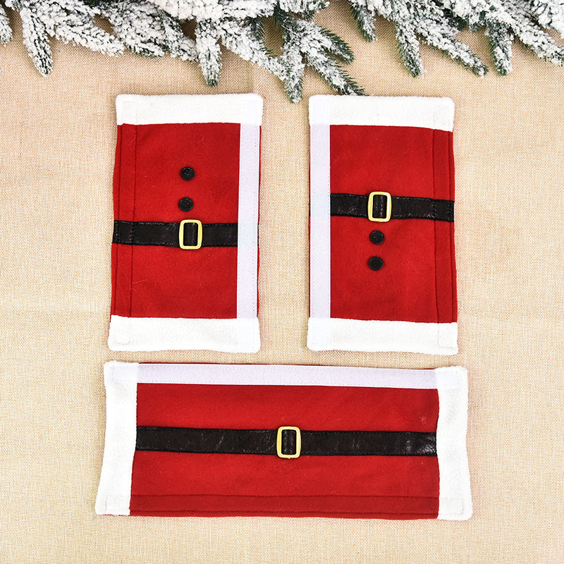 Linen Embroidered Handle Covers For Refrigerator And Microwave Doors With Christmas Designs