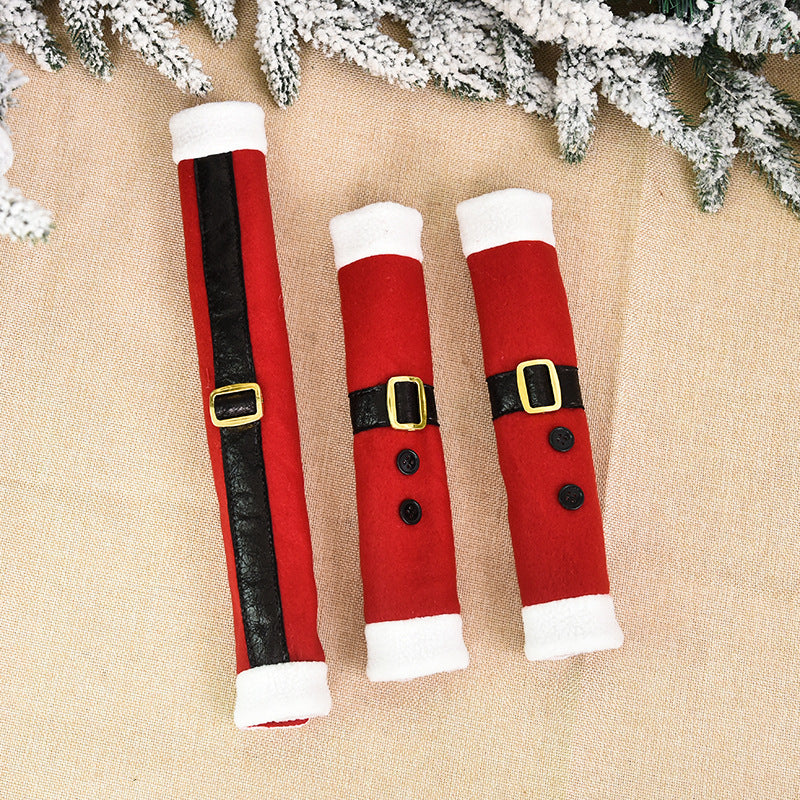 Linen Embroidered Handle Covers For Refrigerator And Microwave Doors With Christmas Designs