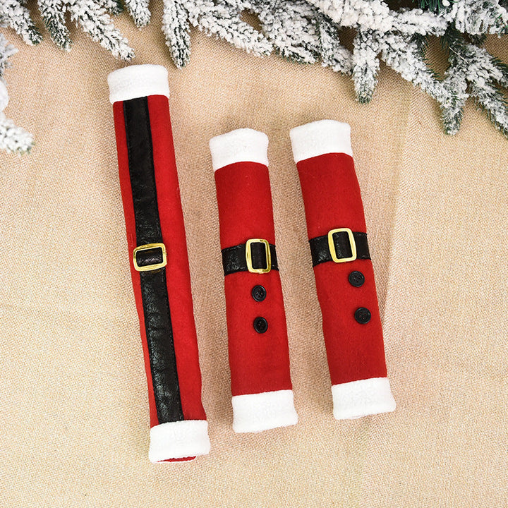 Linen Embroidered Handle Covers For Refrigerator And Microwave Doors With Christmas Designs