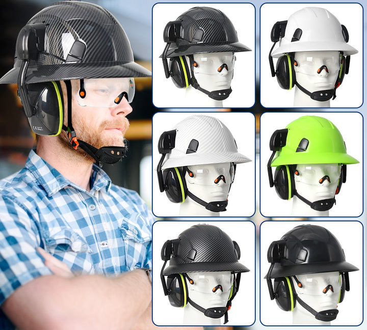 Full Brim Hard Hat With Built-In Eye Shield And Earmuffs