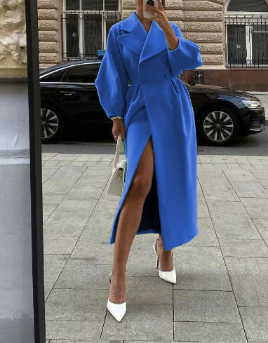 Wool Winter Coat, Double-Breasted With Structured Lapel And Elegant Silhouette