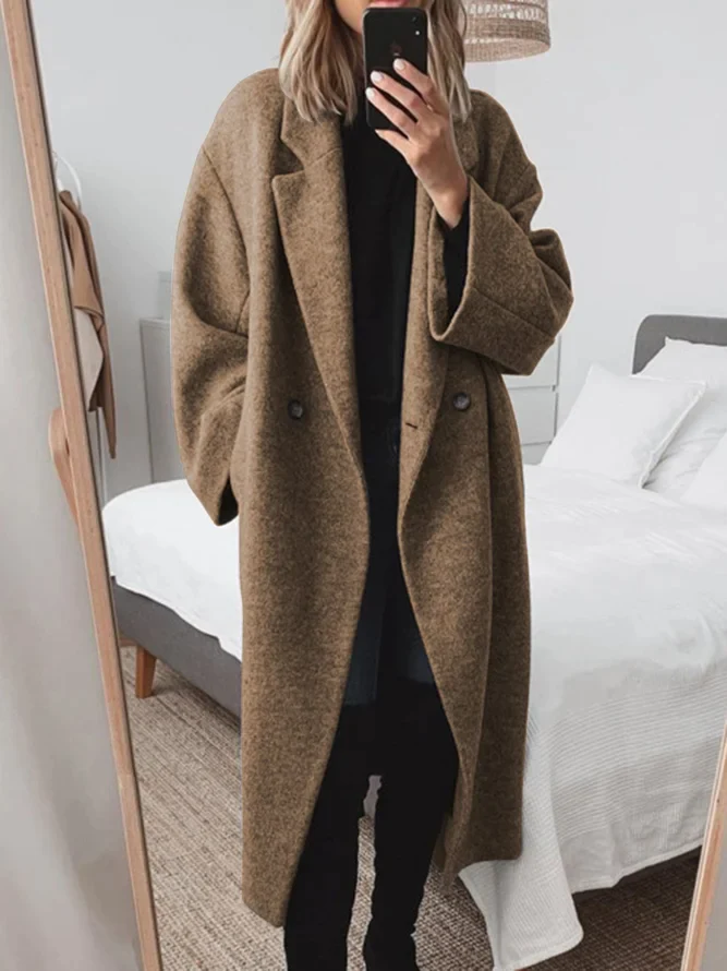 Oversized Winter Coat Double-Breasted Longline Wool Design For Cold Weather