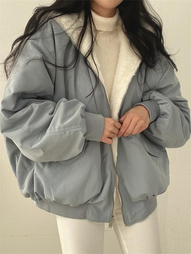 Bomber Jacket Sherpa Lined Oversized Warm Winter Coat With Ribbed Cuffs