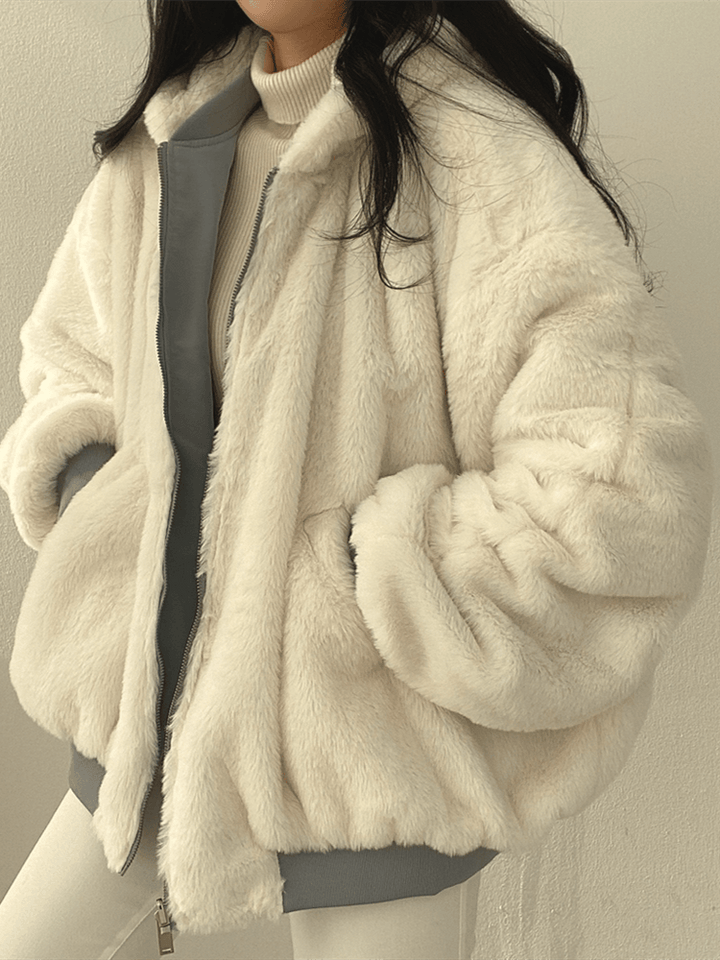 Bomber Jacket Sherpa Lined Oversized Warm Winter Coat With Ribbed Cuffs