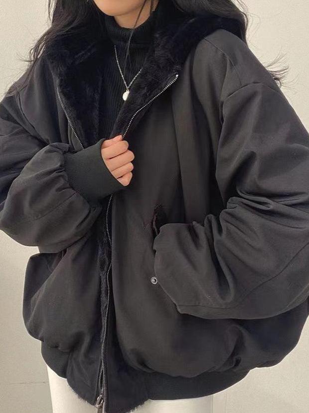 Bomber Jacket Sherpa Lined Oversized Warm Winter Coat With Ribbed Cuffs