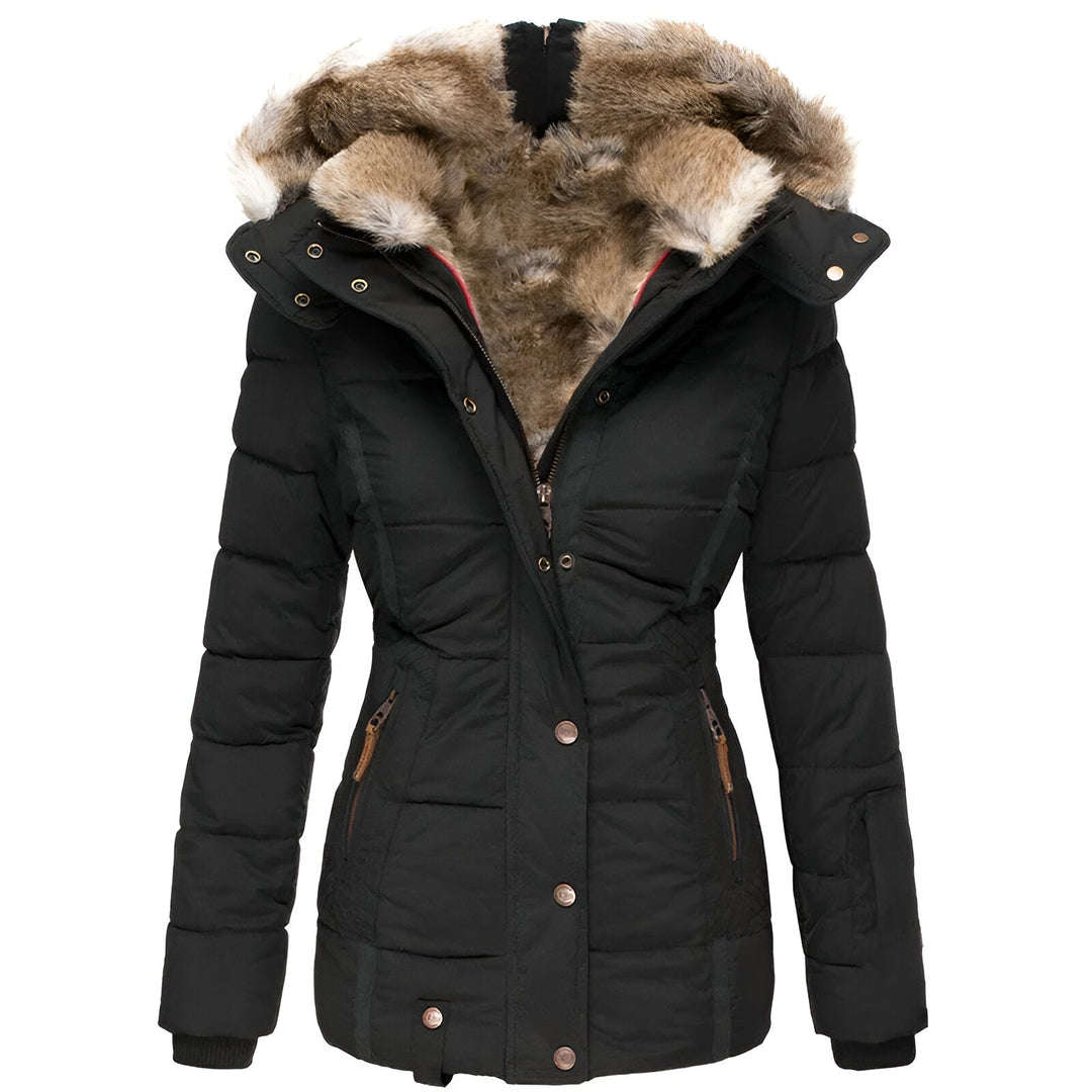 Puffer Jacket Quilted Hooded Design With Faux Fur Trim