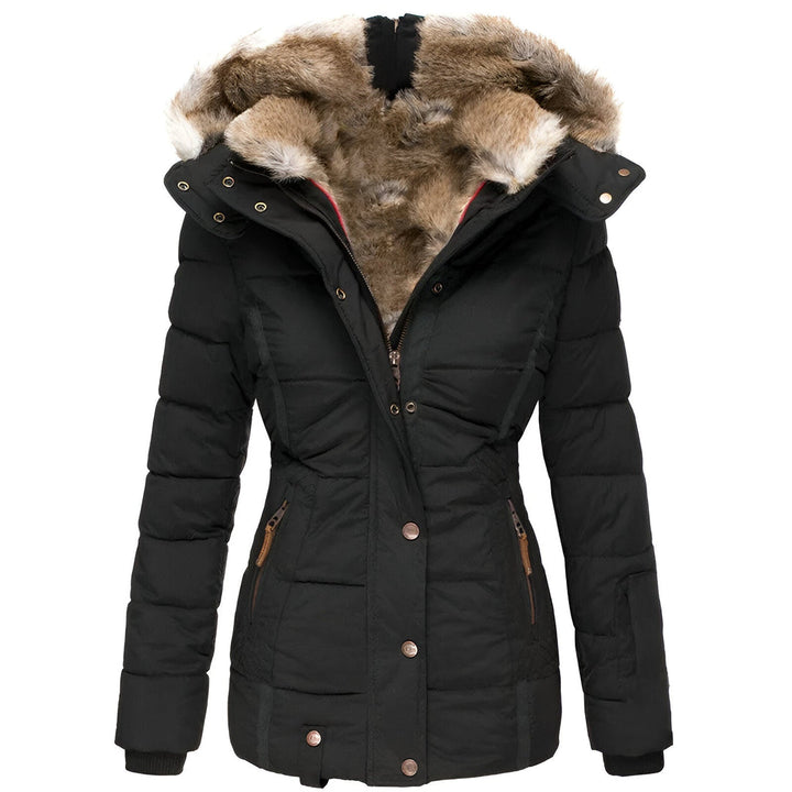Puffer Jacket Quilted Hooded Design With Faux Fur Trim