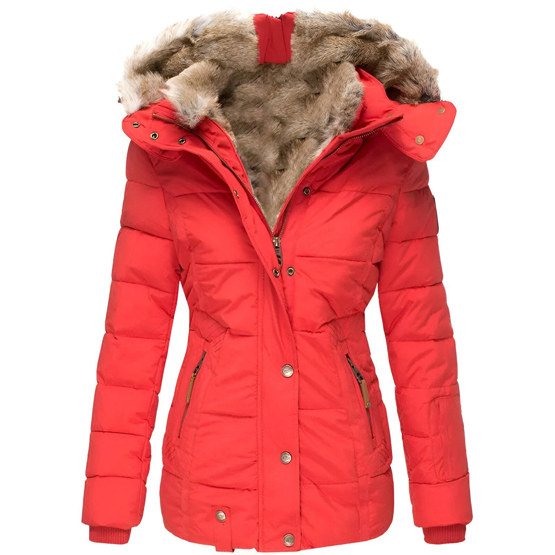 Puffer Jacket Quilted Hooded Design With Faux Fur Trim