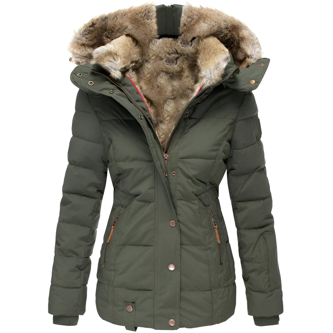 Puffer Jacket Quilted Hooded Design With Faux Fur Trim