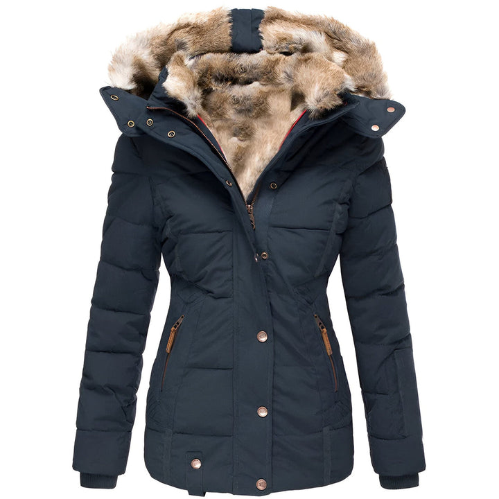 Puffer Jacket Quilted Hooded Design With Faux Fur Trim