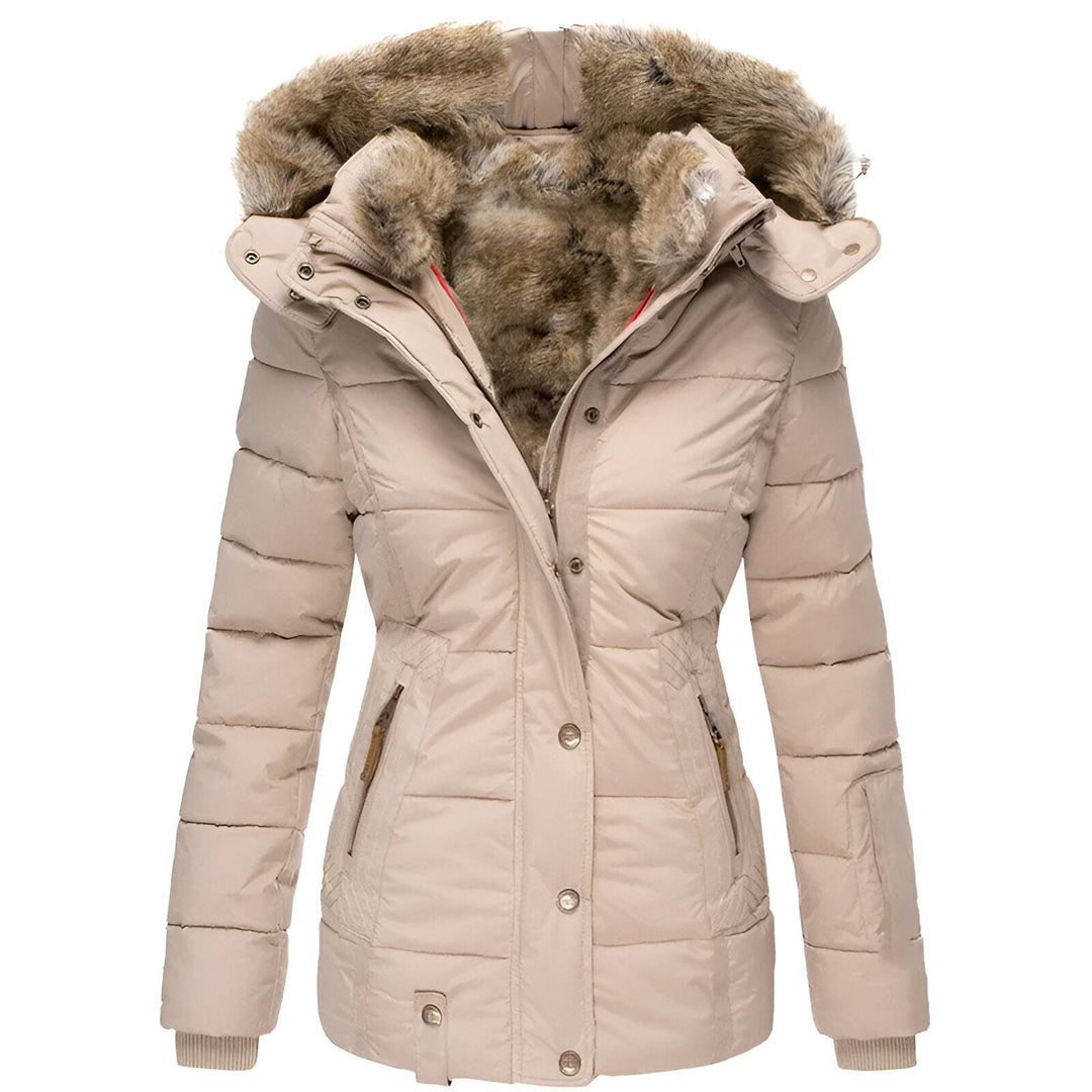 Puffer Jacket Quilted Hooded Design With Faux Fur Trim