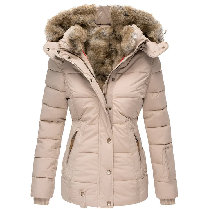 Puffer Jacket Quilted Hooded Design With Faux Fur Trim