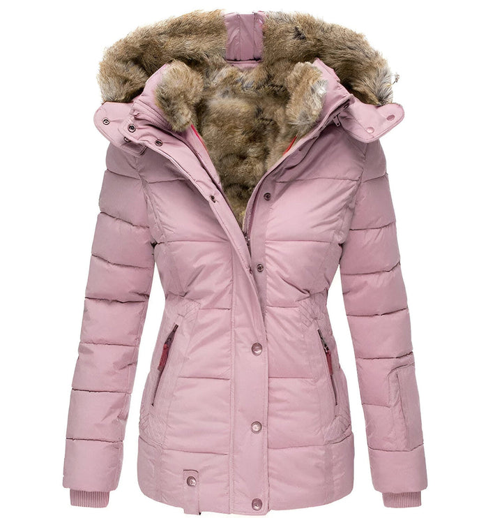 Puffer Jacket Quilted Hooded Design With Faux Fur Trim