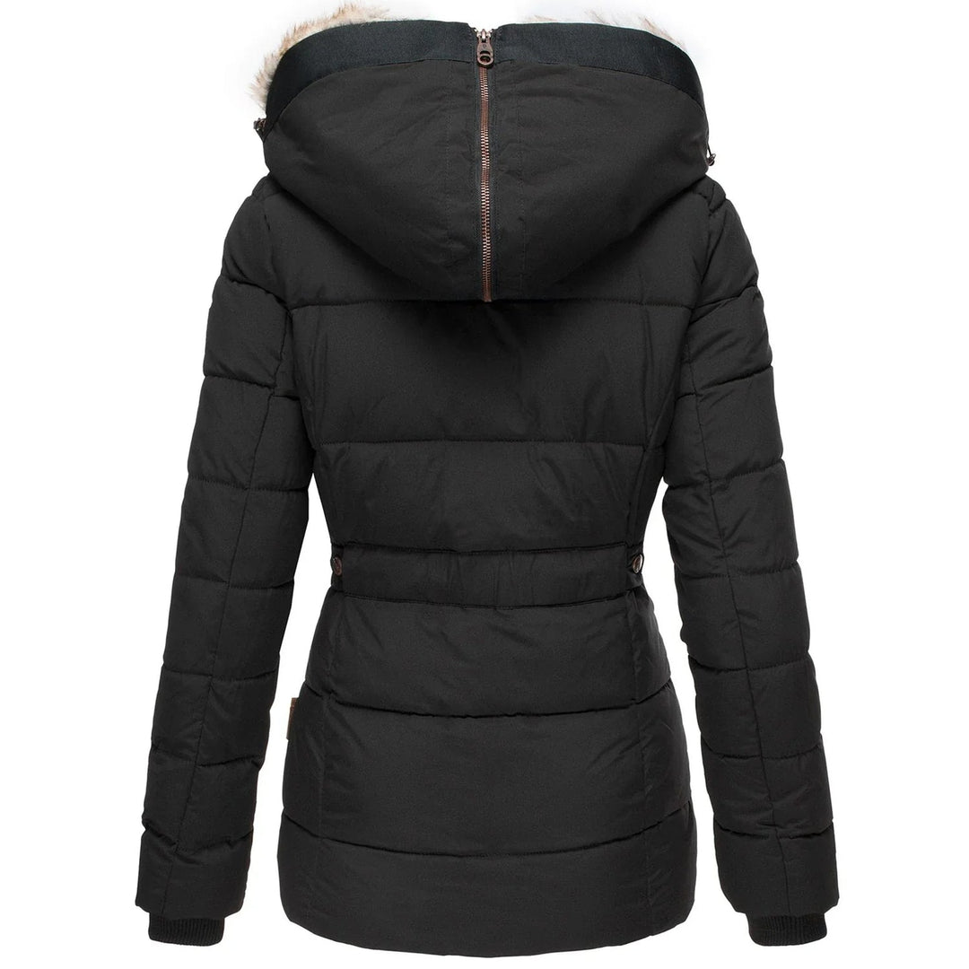 Puffer Jacket Quilted Hooded Design With Faux Fur Trim