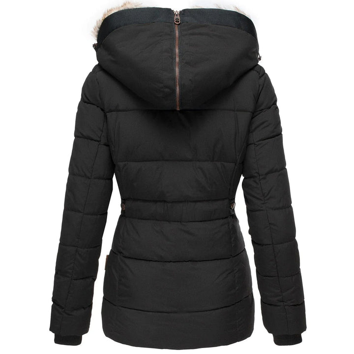 Puffer Jacket Quilted Hooded Design With Faux Fur Trim