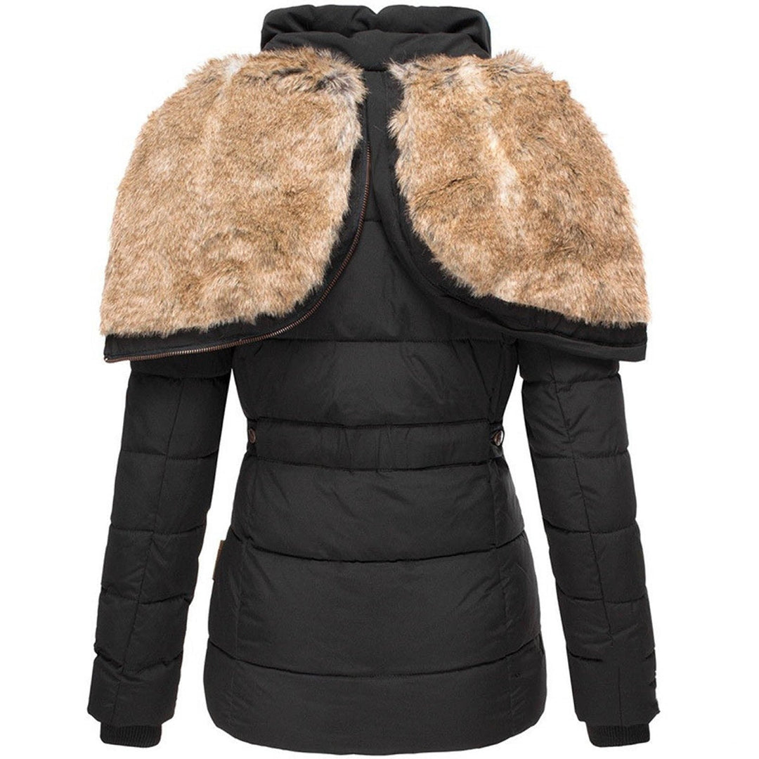 Puffer Jacket Quilted Hooded Design With Faux Fur Trim