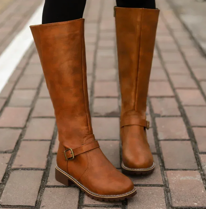 Leather Knee-High Boots With Buckle Detail