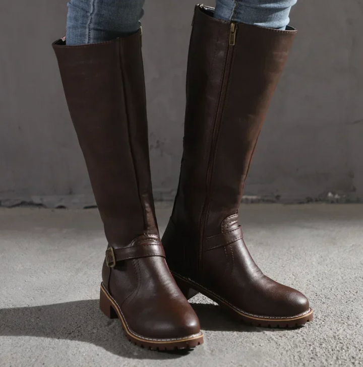 Leather Knee-High Boots With Buckle Detail