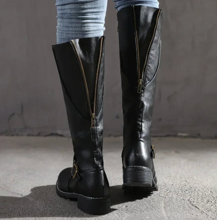 Leather Knee-High Boots With Buckle Detail
