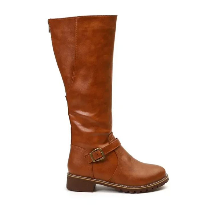 Leather Knee-High Boots With Buckle Detail