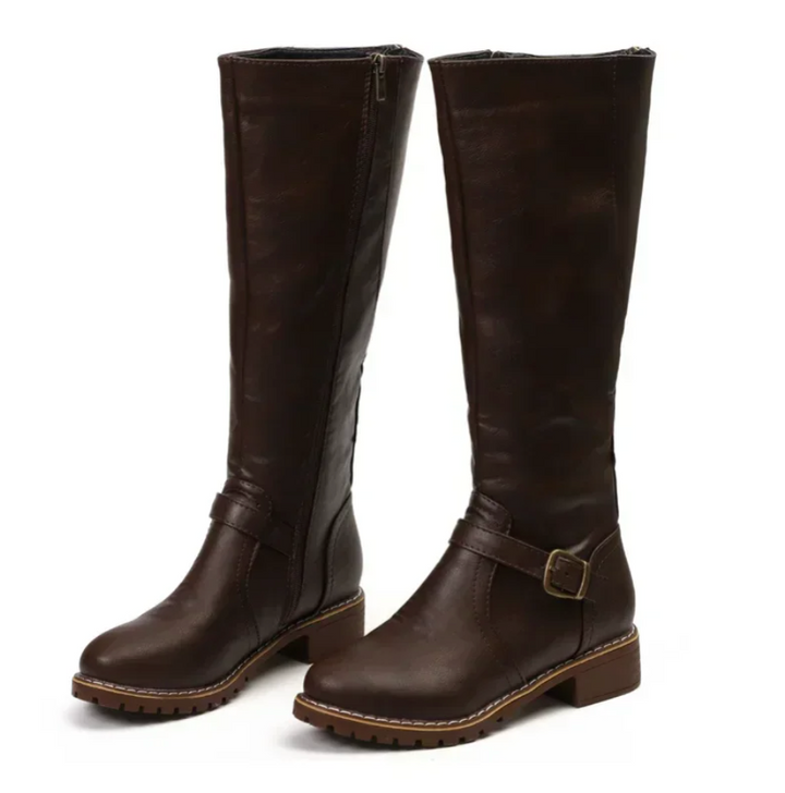 Leather Knee-High Boots With Buckle Detail