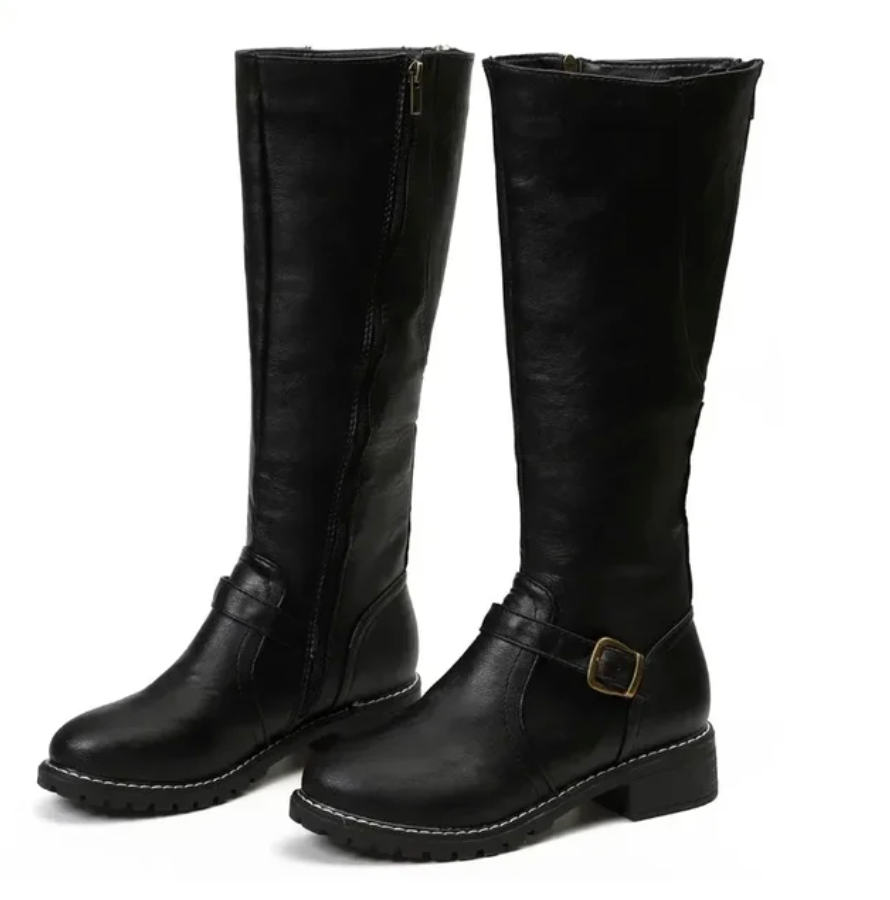 Leather Knee-High Boots With Buckle Detail