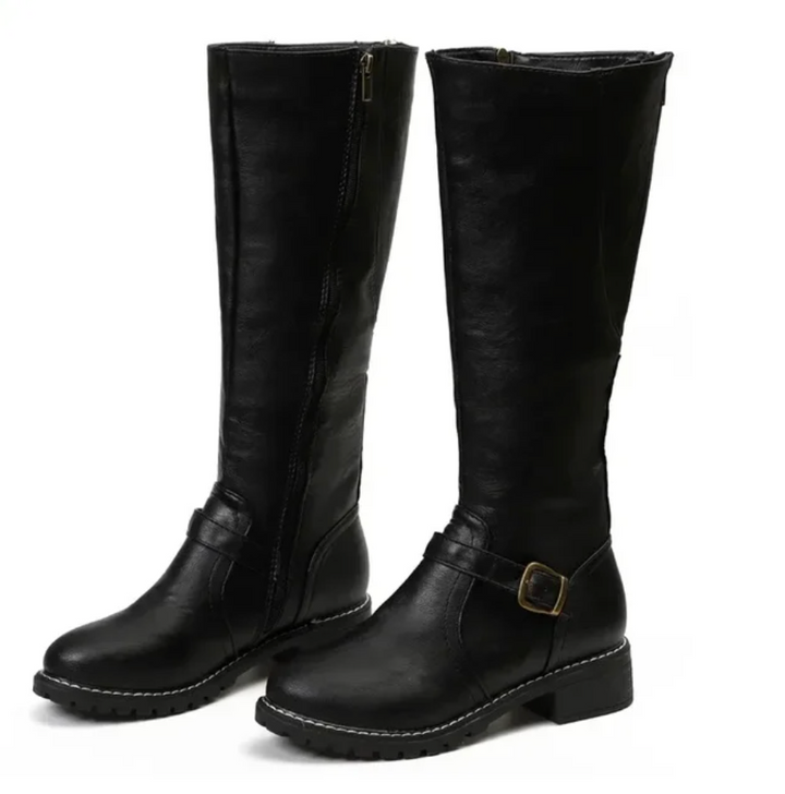 Leather Knee-High Boots With Buckle Detail